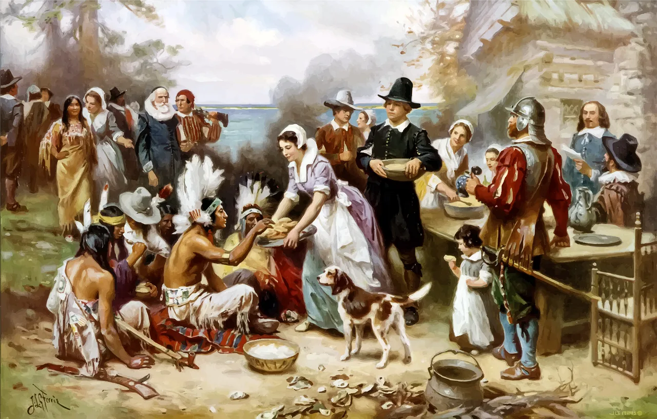 feast, painting, gratitude, holiday, meal, celebration, eat, people, pilgrims, indians, native americans, vintage, retro, old, antique, pilgrims, pilgrims, pilgrims, pilgrims, pilgrims