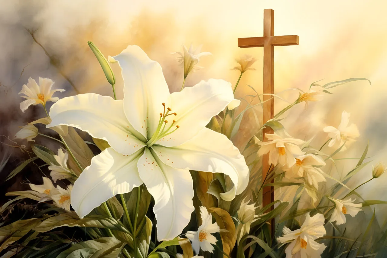 ai generated, lily, cross, nature, flowers, easter, resurrection, sunday, christian, religion, religious, faith